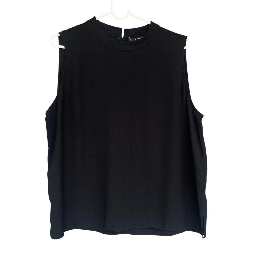 Eileen Fisher Tank Top Womens Large Black 100% Silk Sleeveless Blouse Minimalist